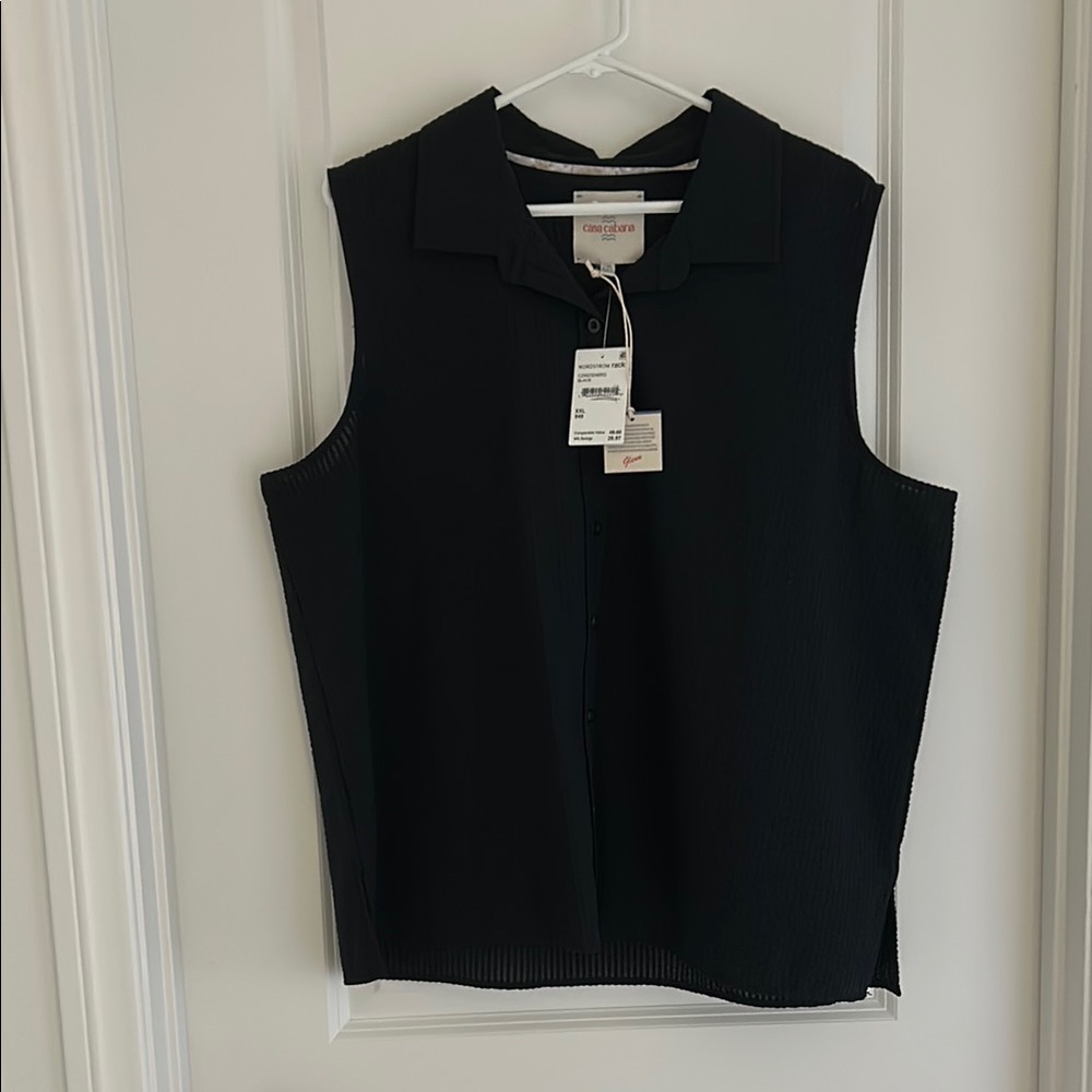 Casa Cabana Black Sleeveless Polo Button Down Shirt